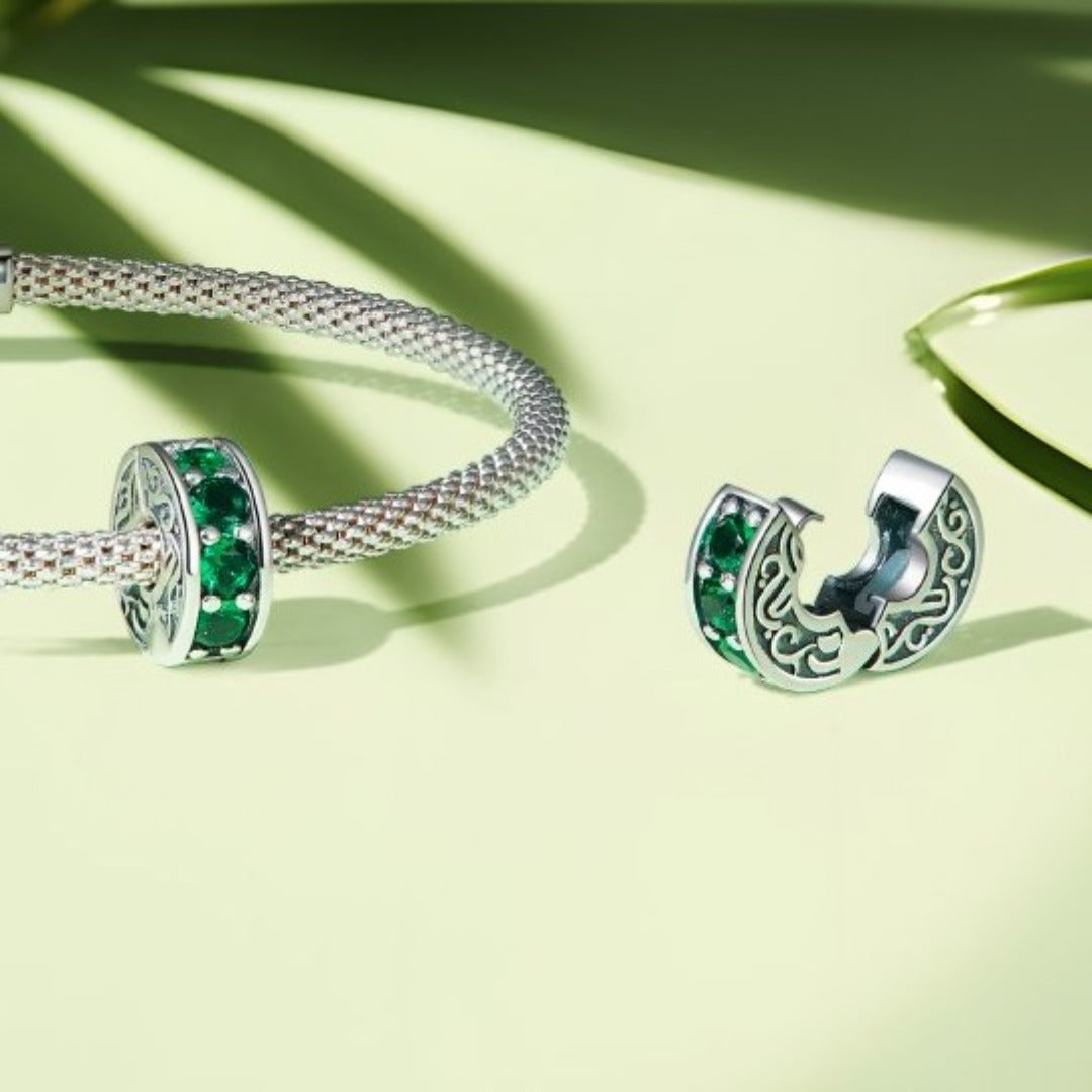 Bamoer clip charm green stones